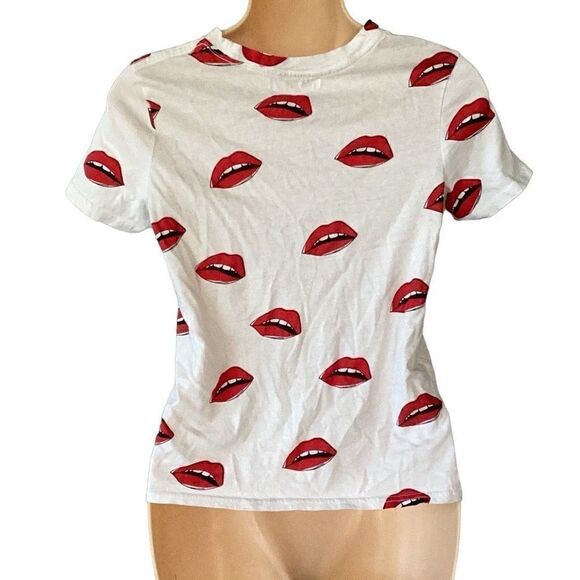 Bershka BSKGIRL Lips T-Shirt Top Women’s XS Crew Neck - Picture 2 of 4